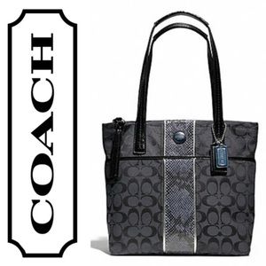 COACH Signature Python Stripe Tote Shoulder Canvas Handbag (F1360-F25706)
